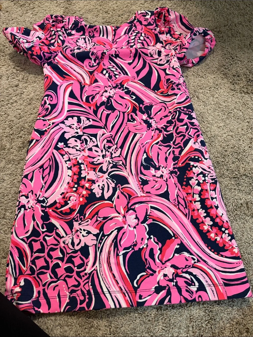 Lilly Pulitzer Pink & Navy Swirl Floral Girls' Rhett Mini Dress